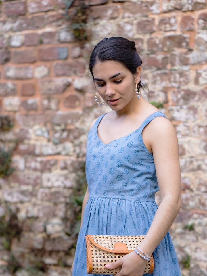 SOLANGE RATTAN AND LEATHER TRIM CLUTCH | BROWN for wholesale by All In The Detail