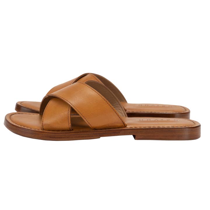 Sandales plates en cuir pour hommes et femmes, fabriquées à la main en cuir tanné végétal d'Italie 2 pour la vente par Cincinati Leather Boutique