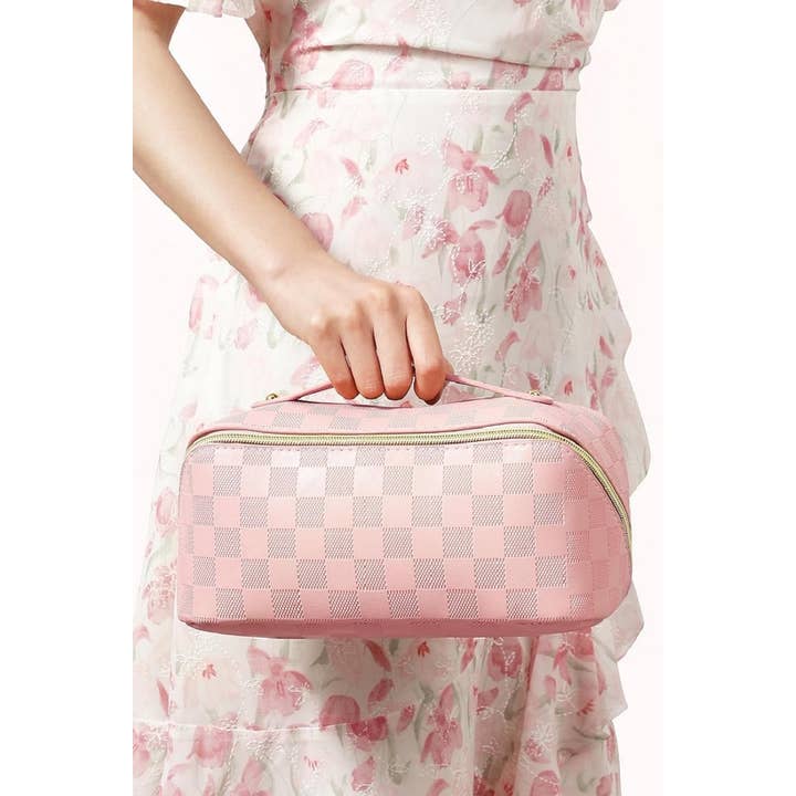 42POPS - Wholesale Makeup/Cosmetic Bag - SI-25928 Vegan Leather Checkered Makeup Bag