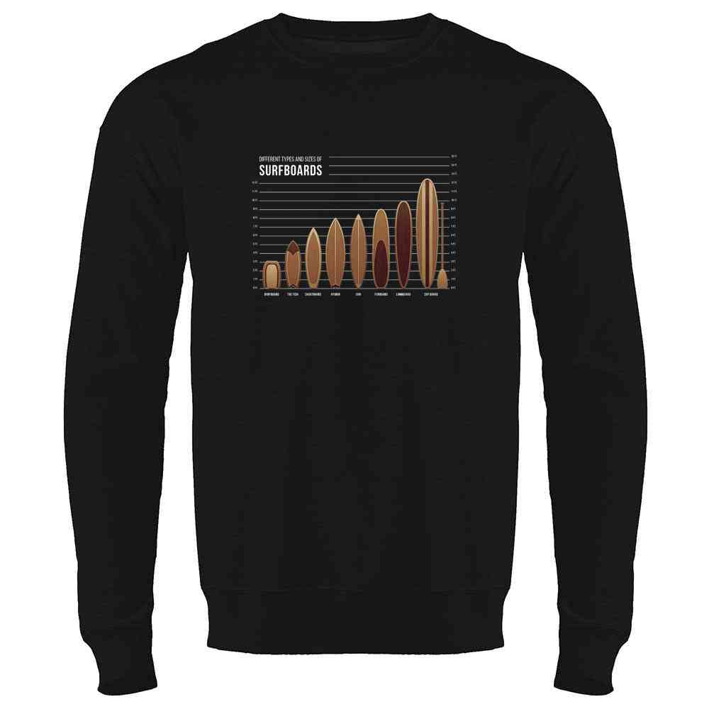 Pop Threads - Venta al por mayor Camiseta serigrafiada - Unisex - Tabla de tallas y tipos de tablas de surf Surfer Surfing Long Manga4