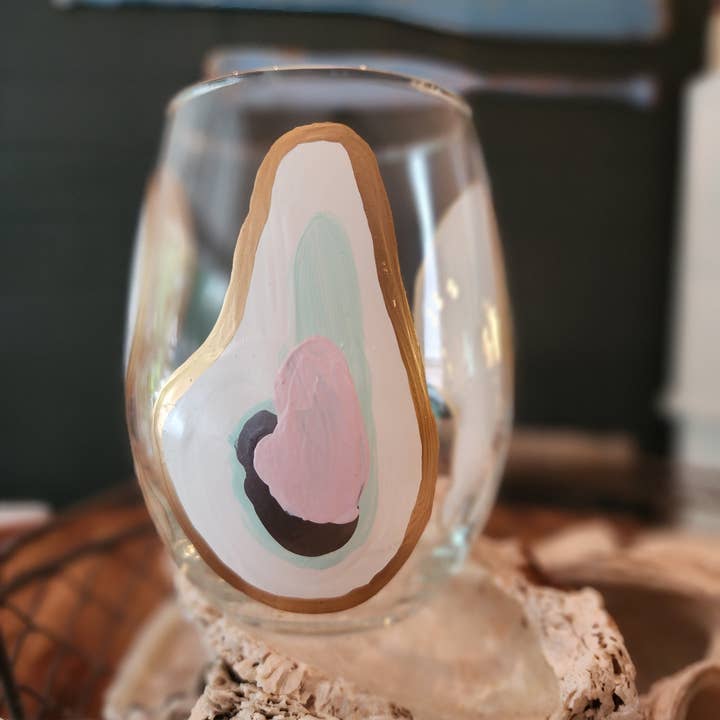 Sugarcane Home - Wholesale Wine Glass - Hand Painted Oyster Stemless Wine Glass - Beach Sunset