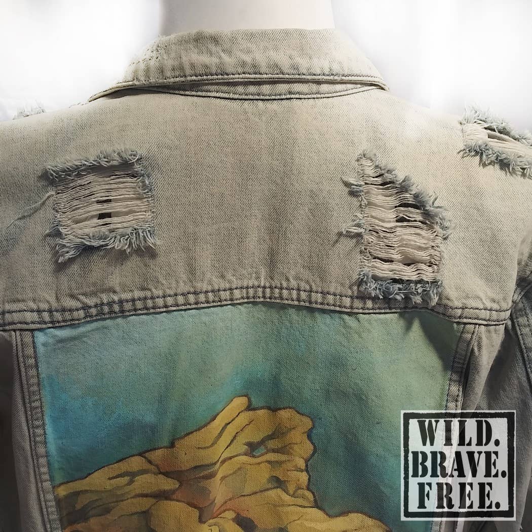 WILD. BRAVE. FREE. - Wholesale Denim Jacket - Men's - "Sky Valley" One of A Kind, Men's Denim Art Jacket (L)2