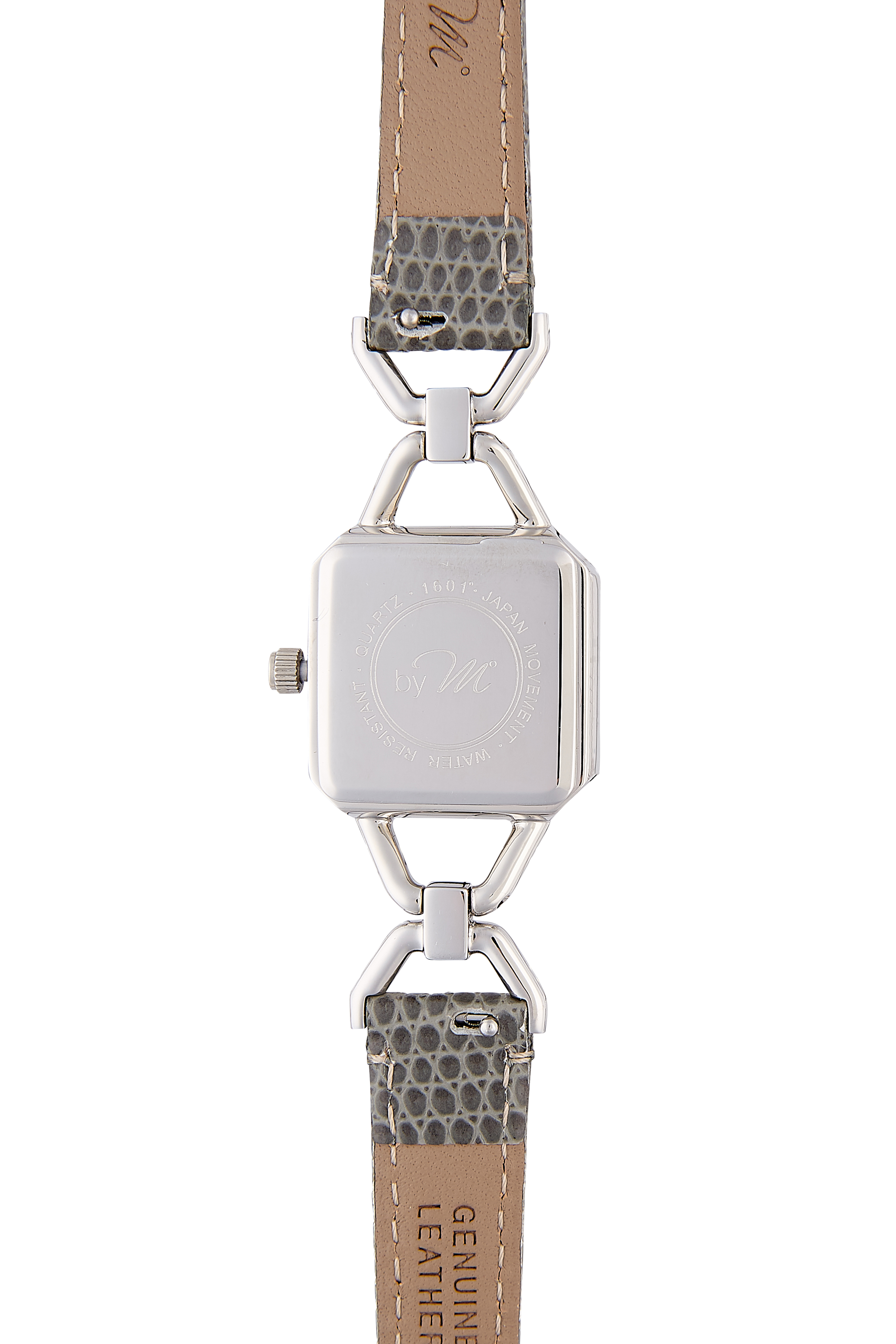 by M degrees – wholesale Armbandsur - Dam – Vintage-inspirerad fyrkantig silverklocka | Grå läderrem10