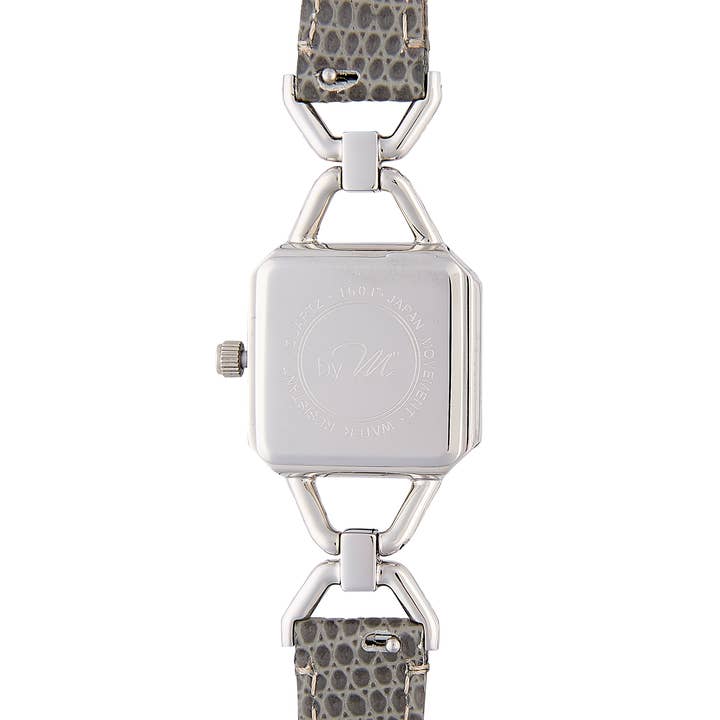 by M degrees – wholesale Armbandsur - Dam – Vintage-inspirerad fyrkantig silverklocka | Grå läderrem10