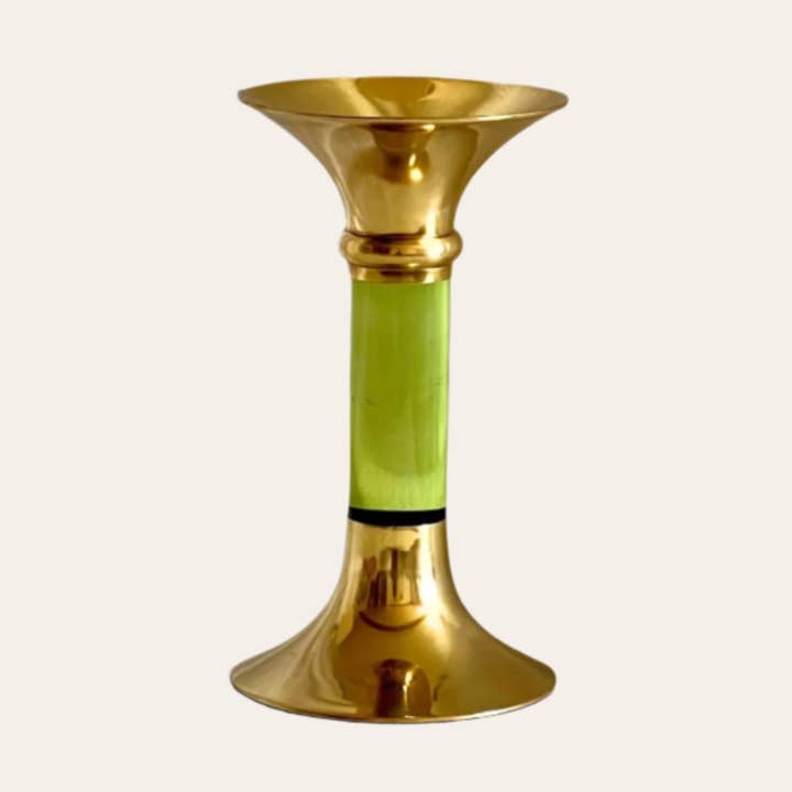 Brass and Acrylic Candleholder | Small | Green for wholesale by Tooka