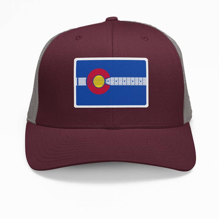 Chapéu Colorado Guitar Trucker - Maroon e Cinza por atacado de Colorado Pure Designs