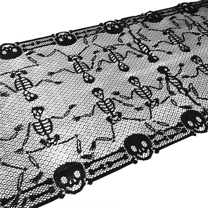 Black HALLOWEEN TABLE RUNNER LACE SKULL TABLE RUNNER_CWMM1729 for wholesale on Faire6