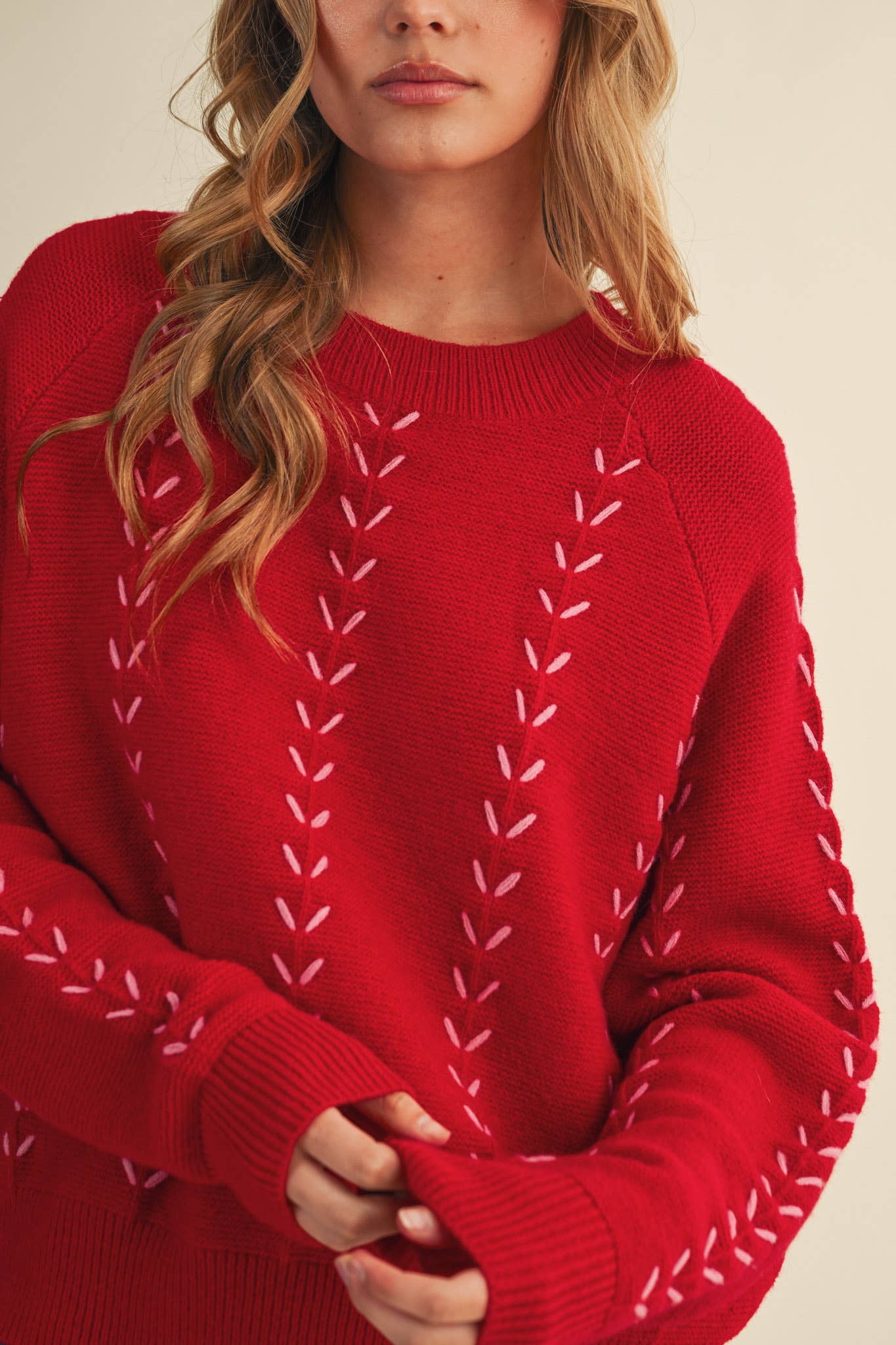 &MERCI - Wholesale Knit Sweater - Women's - EMBROIDERED LONG SLEEVE PULLOVER SWEATER MSW111797