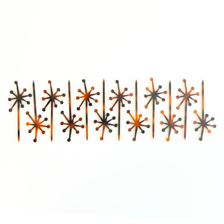 Mod Lounge Paper Company - Vendita all'ingrosso Bastoncini da cocktail - Set di stecchini da cocktail Starburst in acrilico, stile retrò, motivo tartaruga