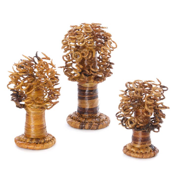 Swahili | AFRICAN MODERN - Wholesale Decorative Tabletop Object - Medium Curly Banana Fiber Baobab Tree Sculpture2