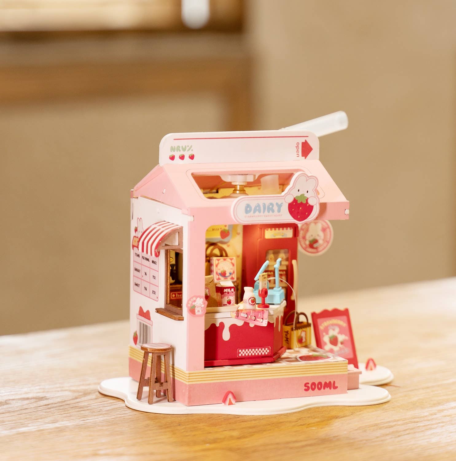 Robotime - Wholesale DIY Craft Kit - Kids - DS034 Strawberry Milk Box ROBOTIM Rolife DIY Miniature House6