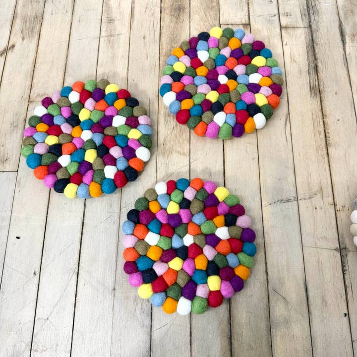 Karma Nepal Crafts - Wholesale Trivet - Handmade Round Multicolor Felt Ball Trivet from Nepal6