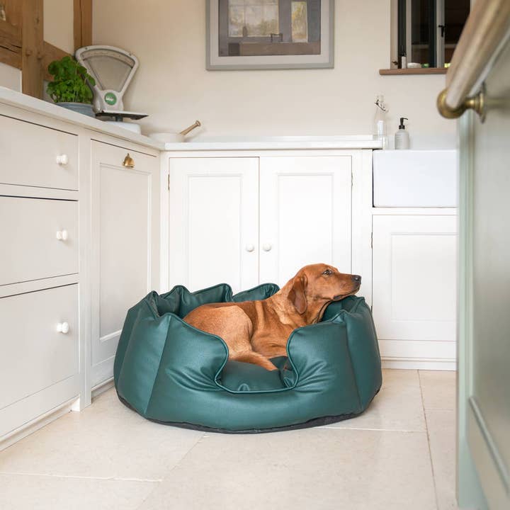 High Wall Bed With Removable Covers in Rhino Tough Forest Faux Leather by Lords & Labradors for wholesale on Faire