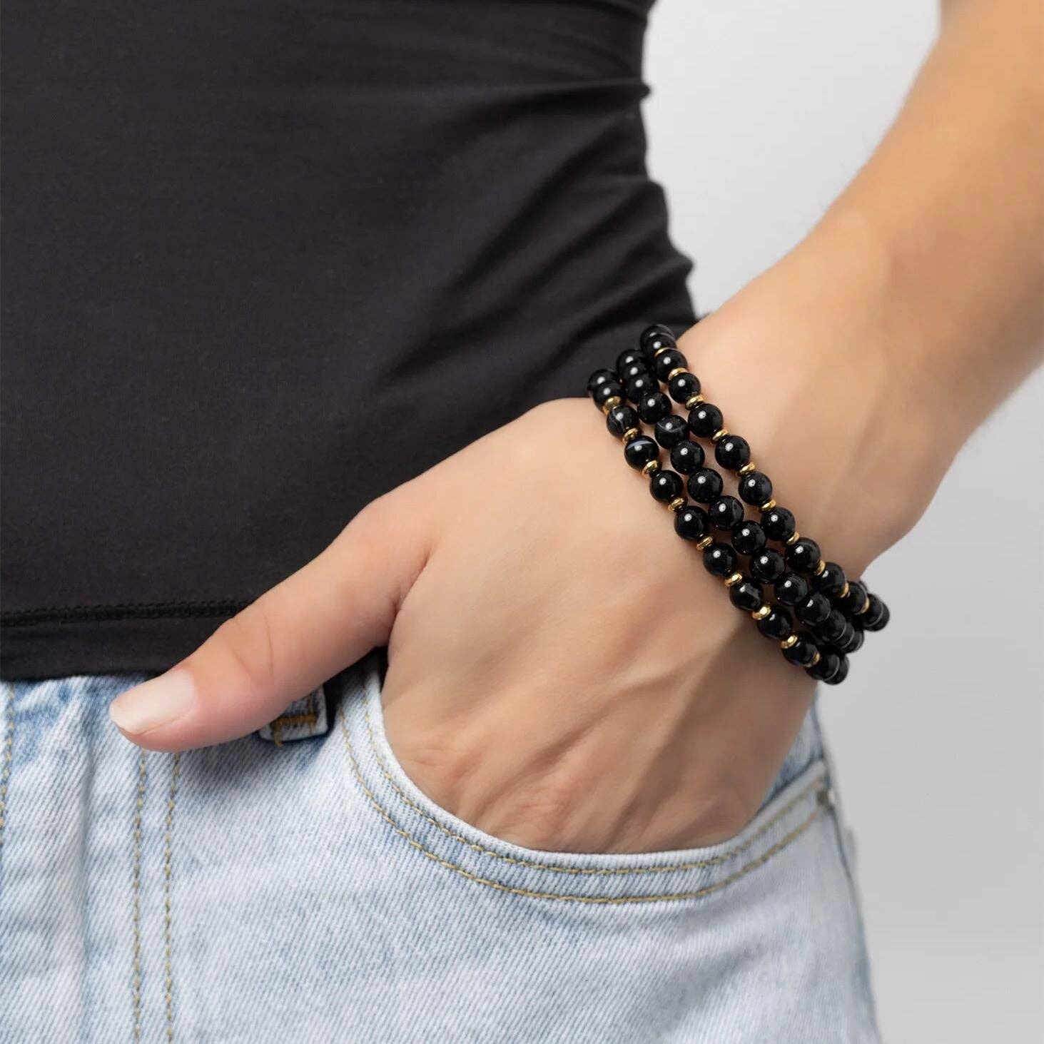 Or Bracelet en perles de verre d'agate plaqué or 18K PVD en vente sur Faire3