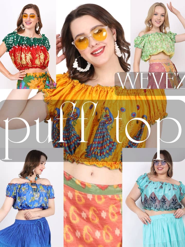 Women's Printed Off Shoulder Crop Length Puff Tops mix Lot for wholesale by Wevez