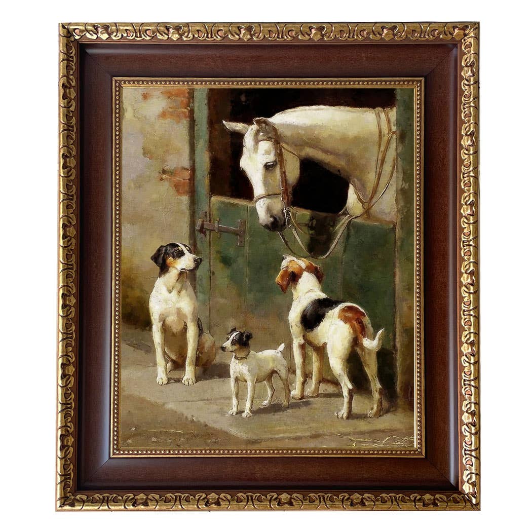 Madison Bay Co. - Historical Home Decor Reproductions - Wholesale Art Print - Dog and Horse at Stable Vintage Painting Print on Canvas109
