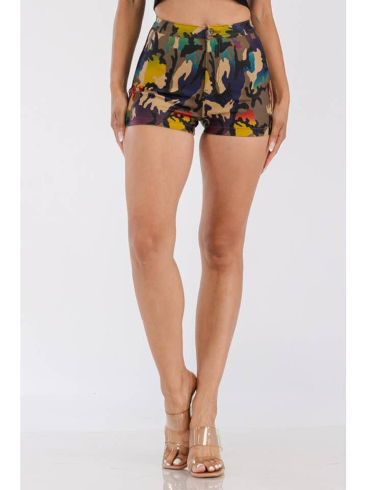 3077-High Waisted Color Camouflage Disco Shorts for wholesale by JBLA FASHION