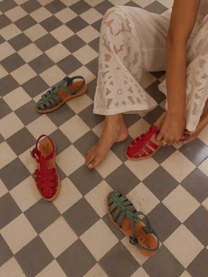 Mexas EU - Wholesale Sandals - Women's - GREEN CHILAQUILES - Green leather fisherman sandals9