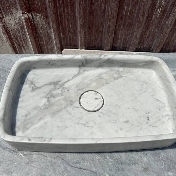 Arbon Marble - Wholesale Bathroom Accessory Set - Calacatta Gold Marble Sink, White Marble Vessel Sink on Top of Bathroom Vanity with Marble Sink Strainer Cover7