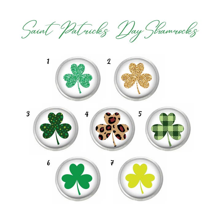 Saint Patrick's Day - Set of 7 - Glass Domed or Hand Pressed for wholesale by Say It in A Snap Jewelry
