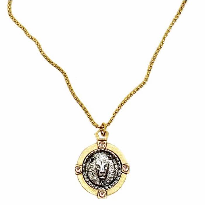 B.BéNI® Christian & Jewish Jewelry – wholesale Pendant/charm necklace – Intrépide Lion Coin in Gemstone Holder Necklace2