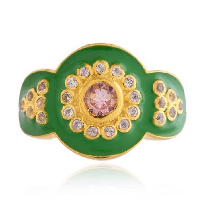 Tourmaline Topaz Gold Plated Enamel Ring, Vintage Style Gift for wholesale by Misteerious Seed