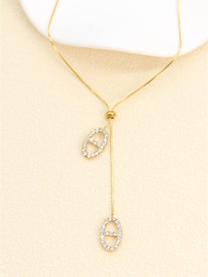 Marine buckle necklace with rhinestones in stainless steel for wholesale by BELLISSIMA BIJOUX