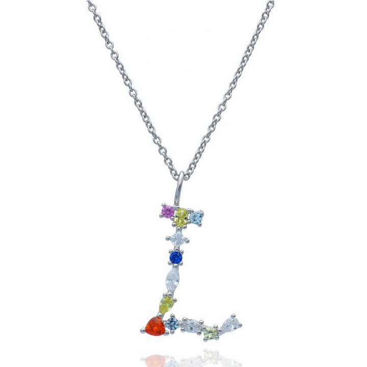 Sterling Silver Letter Pendant Necklace with Zircons for wholesale by Las Joyas de Amanda