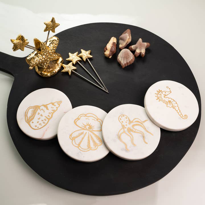 India Handicrafts Inc - Wholesale Coasters - Gold Coast Marble Coasters - Set of 4