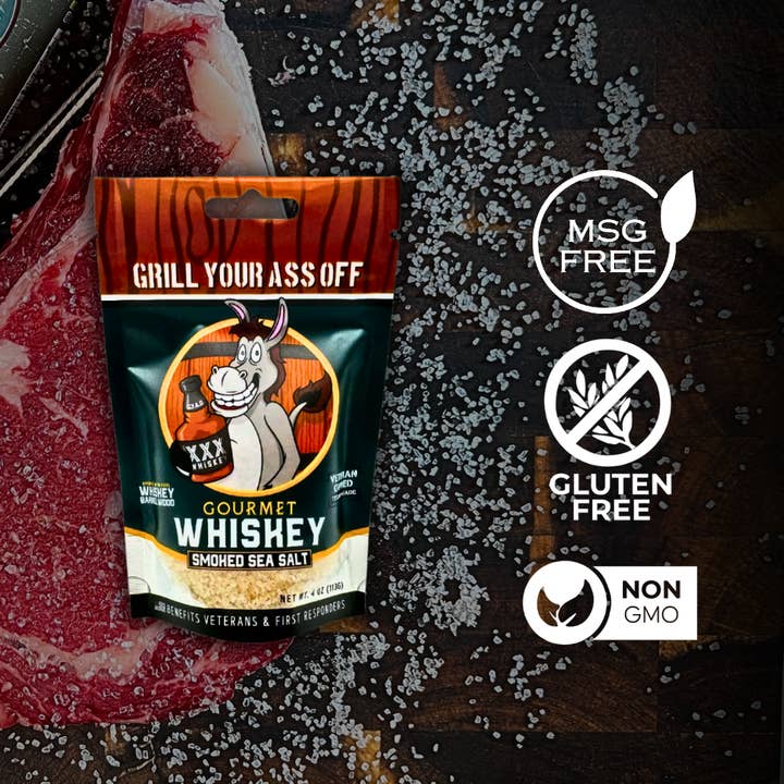 Grill Your Ass Off - Spices, Rubs, Seasonings, Sauces, Jerky - Wholesale Salt - Whiskey Smoked Sea Salt - Savory, Bourbon, Finishing, Meat