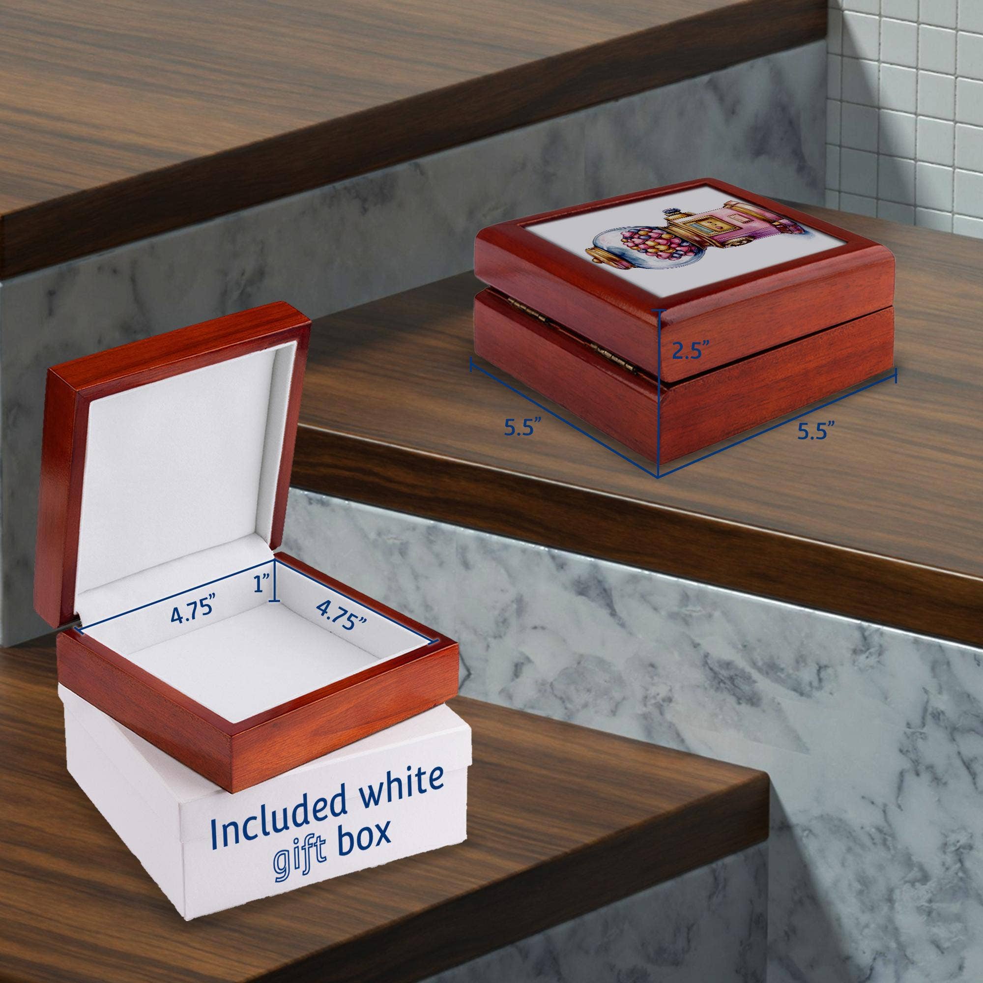 3dRose - Wholesale Jewelry Box/Organizer - 3dRose, Cute Pink Bubble Gum Machine Illustration, Jewelry Box4