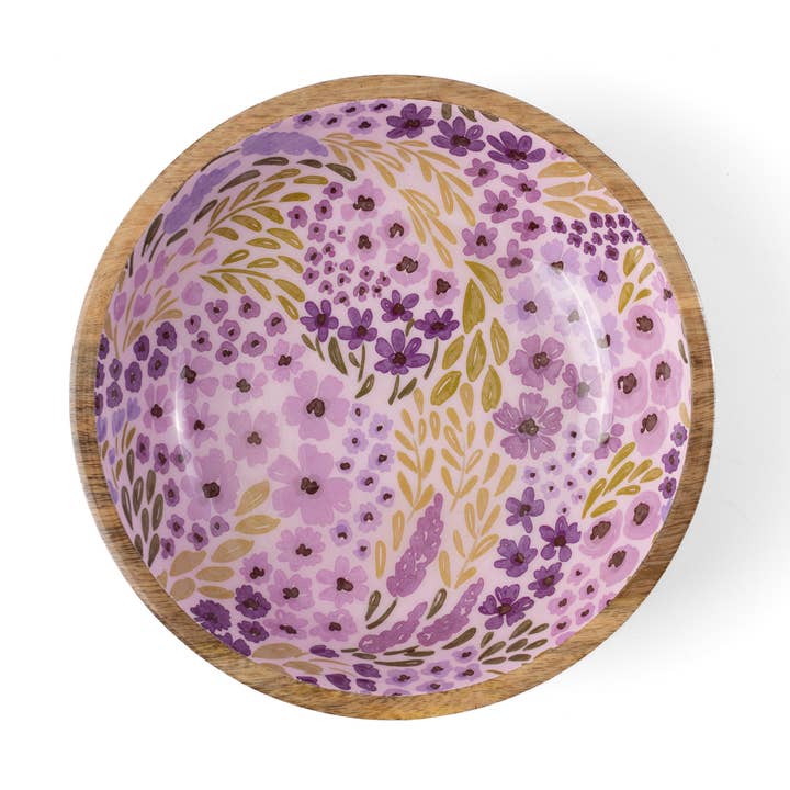 Lilac Floral Mango Wood Bowl for wholesale by Elyse Breanne Design
