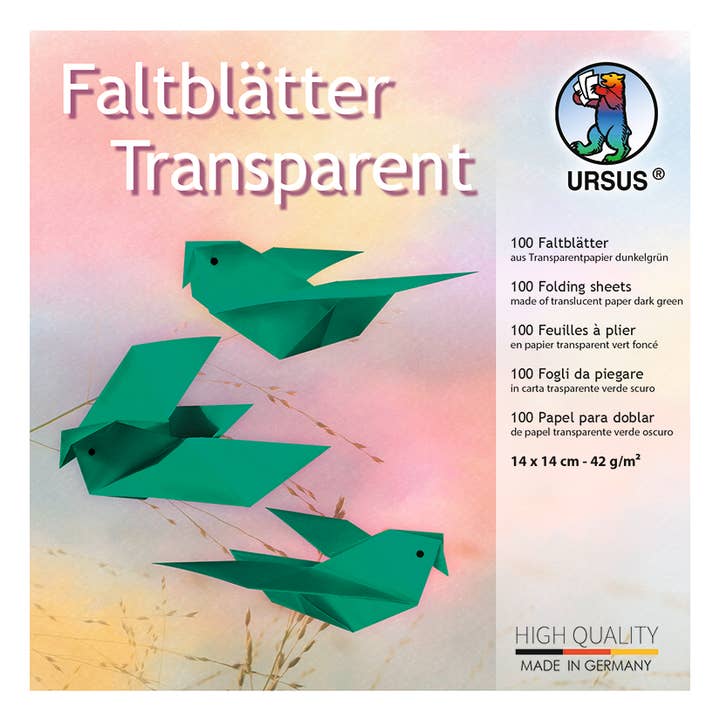 Hojas para plegar "papel transparente", 14 x 14 cm, verde oscuro para venta al por mayor de URSUS® / Buntpapierfabrik Ludwig Bähr GmbH & Co. KG