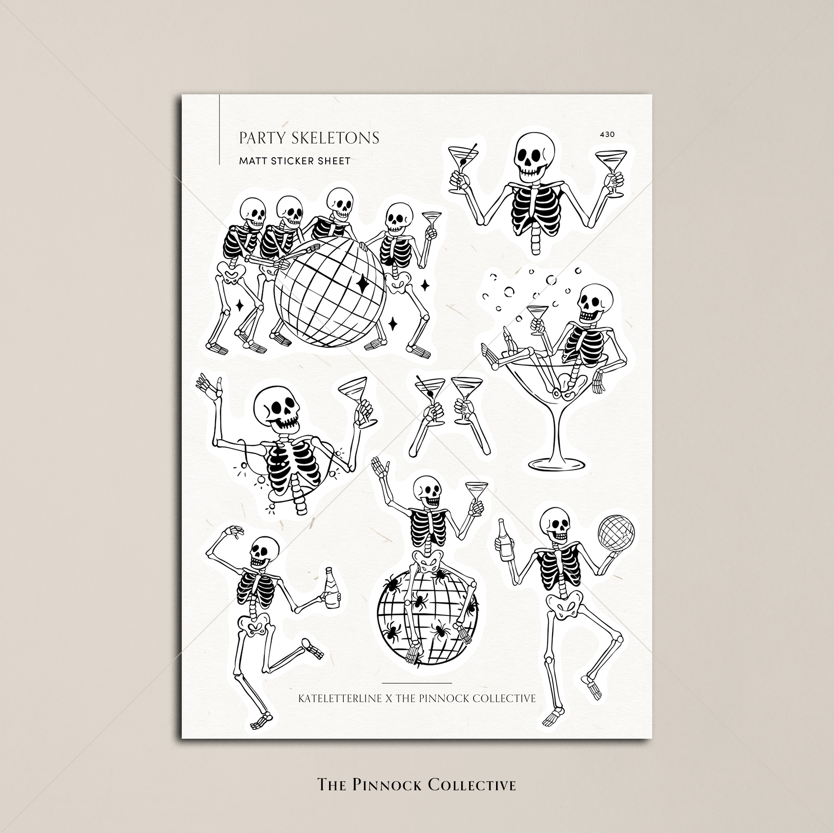The Pinnock Collective (Duty Paid) – wholesale Sticker – Party Skeletons Sticker Sheet2