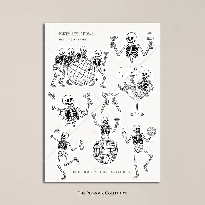 The Pinnock Collective (Duty Paid) – wholesale Sticker – Party Skeletons Sticker Sheet2