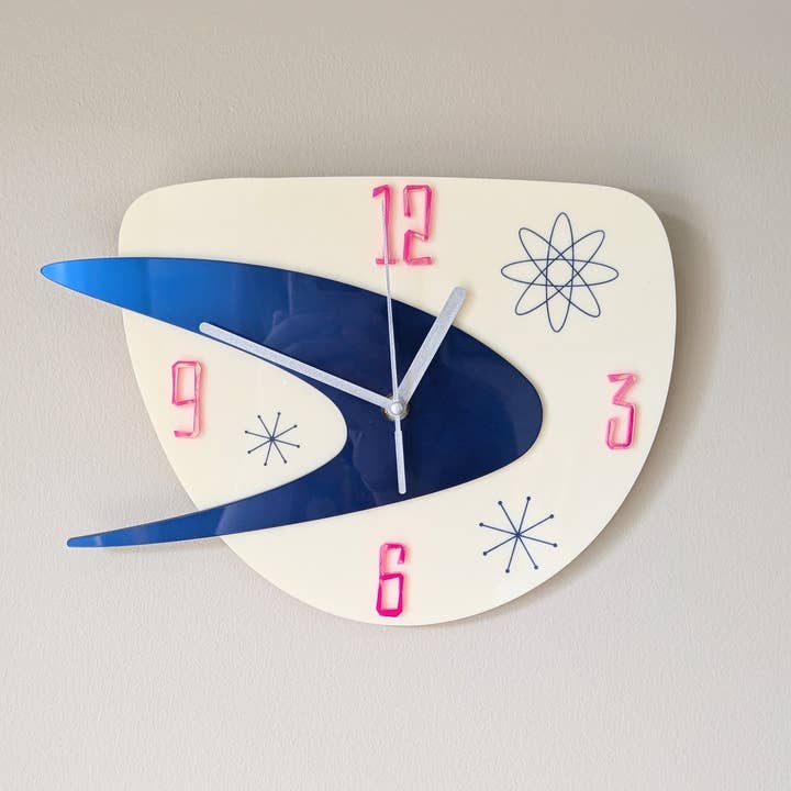 Shelfish Modern - Venta al por mayor Relojes de pared - Reloj retro de mediados de siglo 50, reloj atómico, reloj de cocina, decoración MCM, reloj moderno de mediados de siglo, moderno reloj de guardería, decoración de restaurante