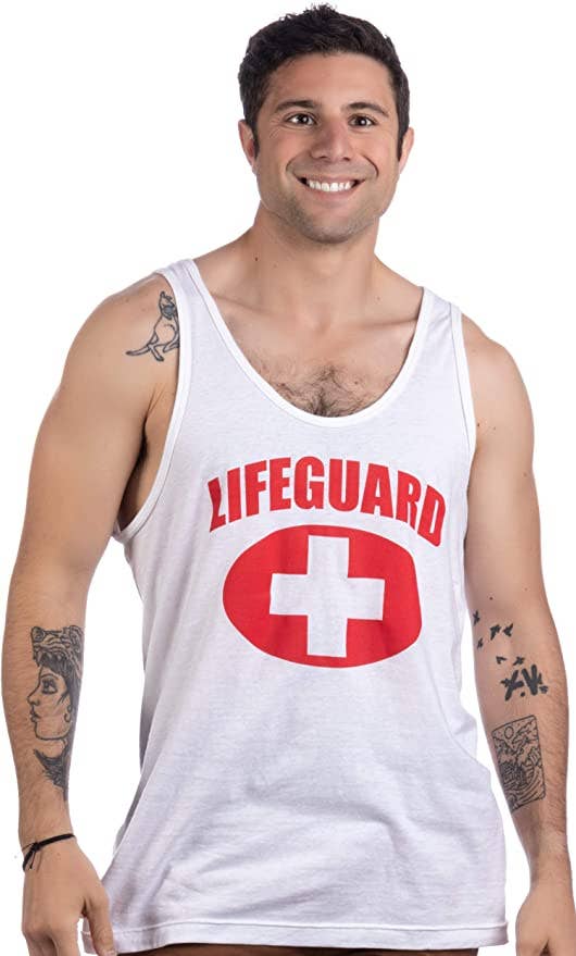 LIFEGUARD White Adult Unisex Fitted Tank Top T-shirt for wholesale on Faire
