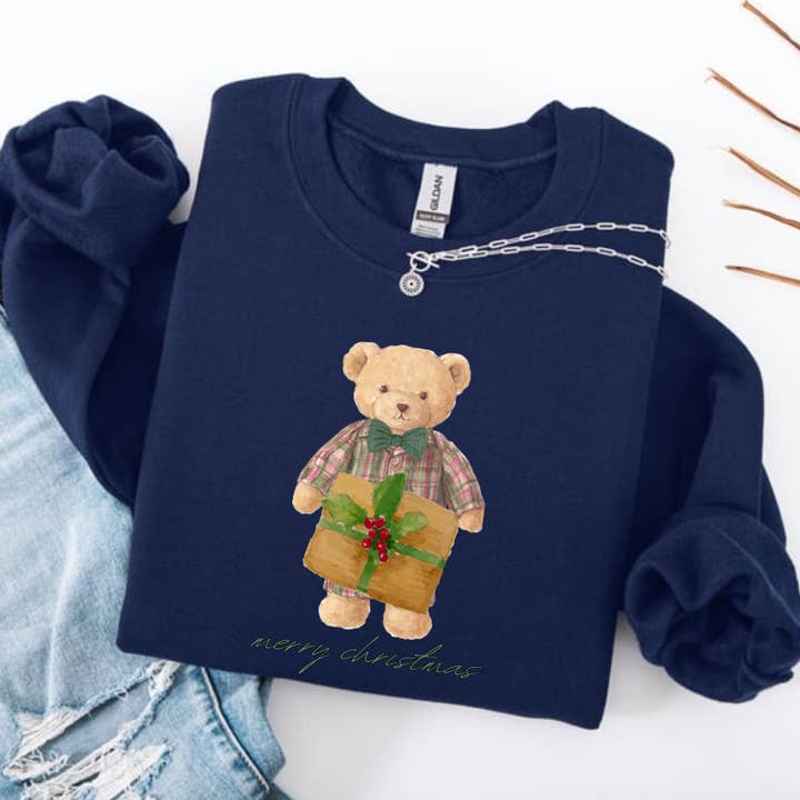 Sweat-shirt Ours de Noël || Noël à carreaux pour la vente par Posh Magnolia Boutique