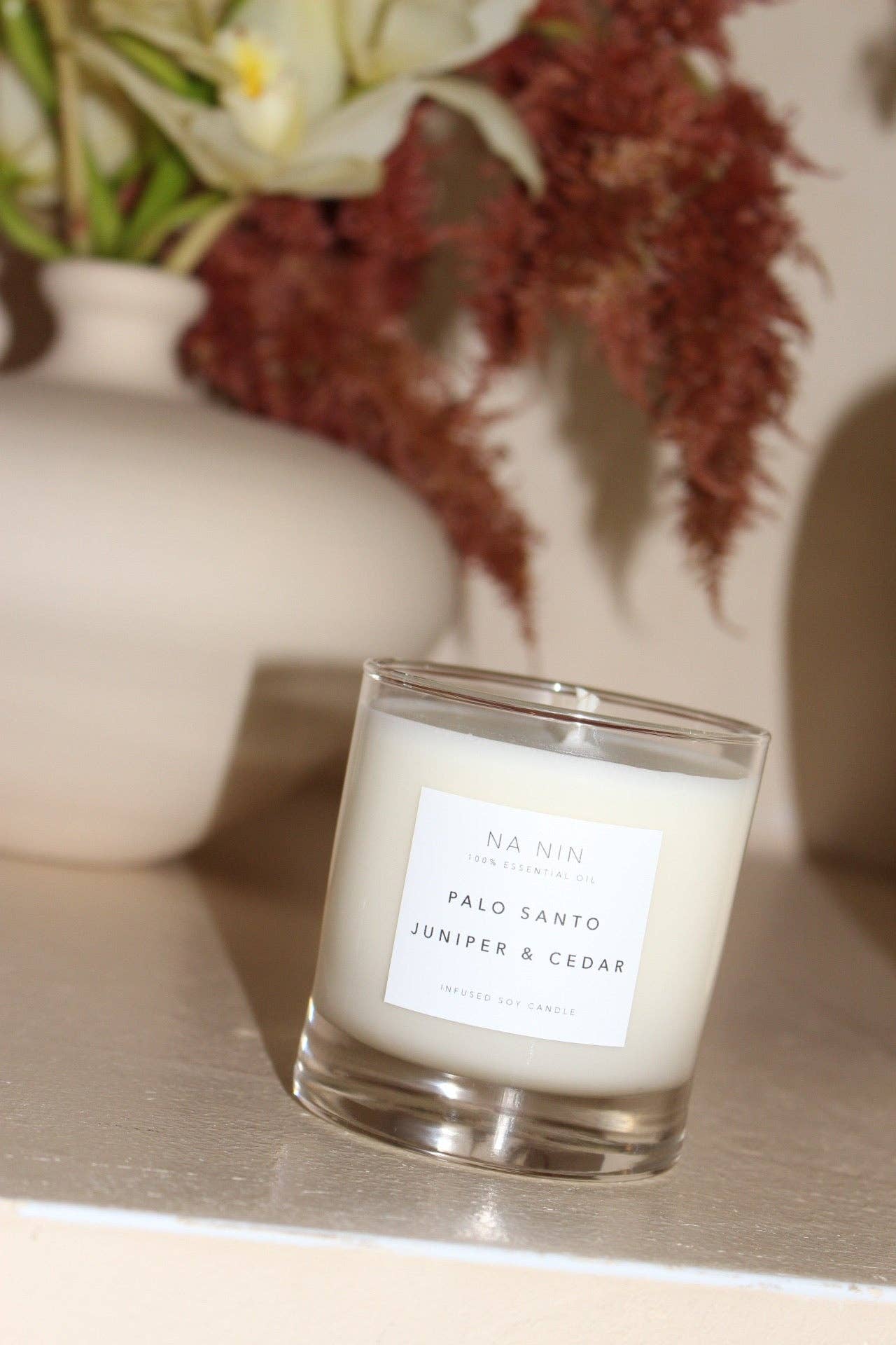 Na Nin - Wholesale Jar/Filled Candle - Palo Santo, Juniper, & Cedarwood Soy Candle / Available in 5oz & 8oz7