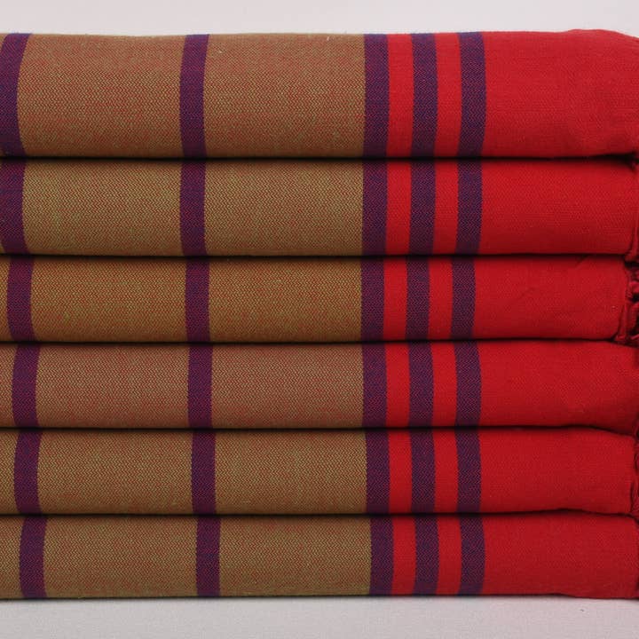 Organic Turkish Towels - Wholesale Beach towel - Beach Towel, Personalized Red-Green Striped Towel2