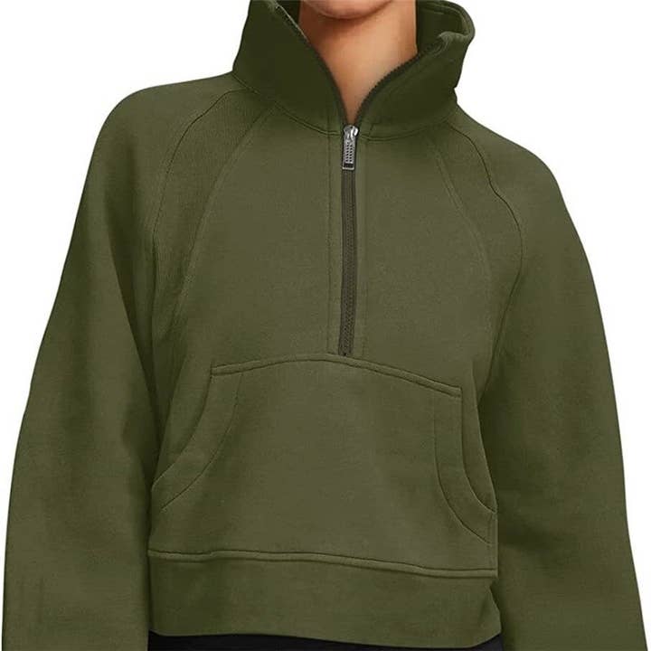 FurDecoration - Wholesale Sweatshirt - Women's - Solid Color Half Zip High Neck Pullover Sweatshirt