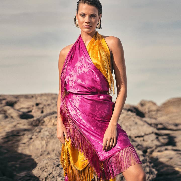 Fringed Satin Wrap Skirt for wholesale by Rock Club