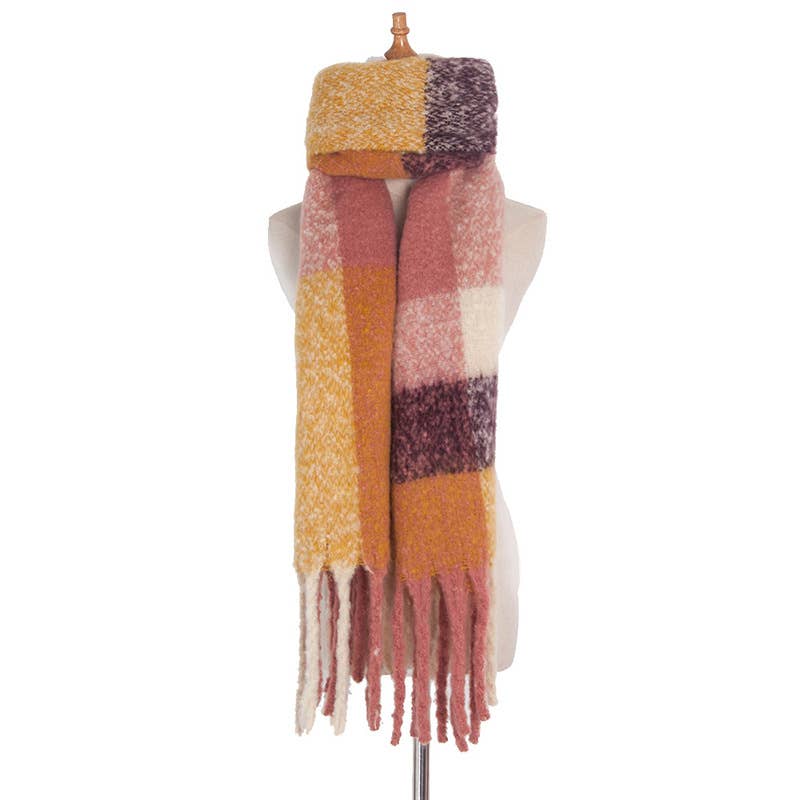 Adorro – wholesale Scarf – Women's – Soft Chunky Plaid Fleece Oblong Tassel Scarf11