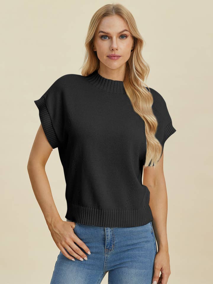 ClassiQ - Wholesale Knit Sweater - Women's - Double Take Full Size Mock Neck Short Sleeve Sweater16