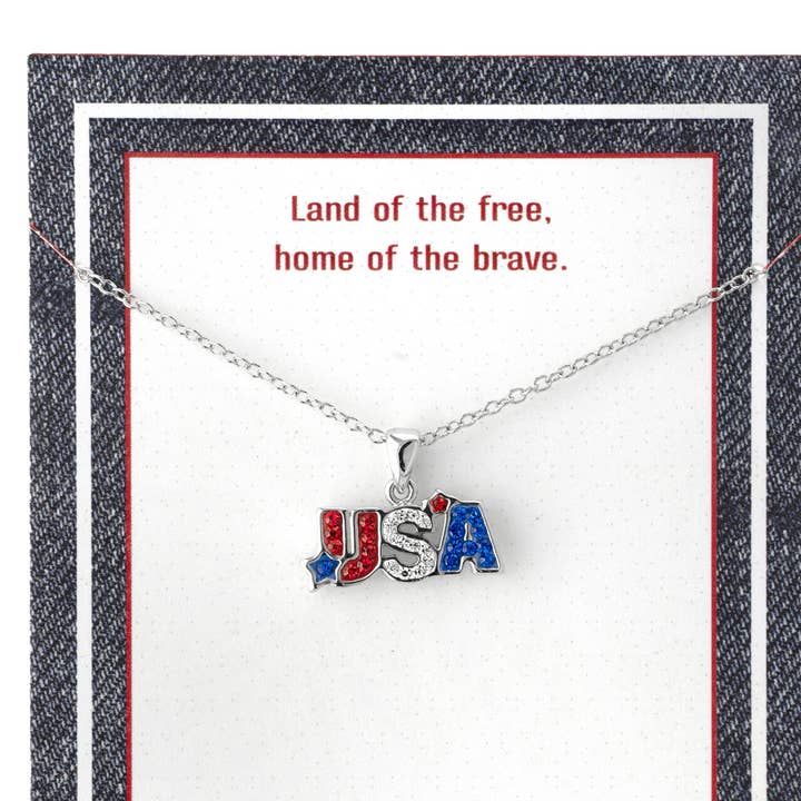 Silver Plated USA Pendant Necklace for wholesale by Athra NJ, INC.