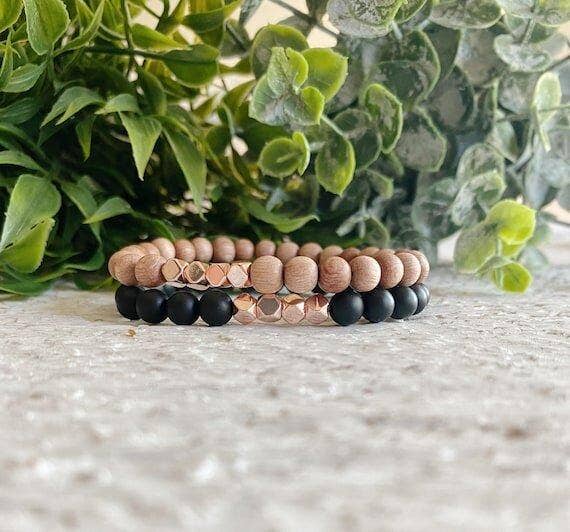 REMOVED BRAND – wholesale Pärlarmband – Minimalistisk Trä+Rose Gold pärlarmband - 6 MM5