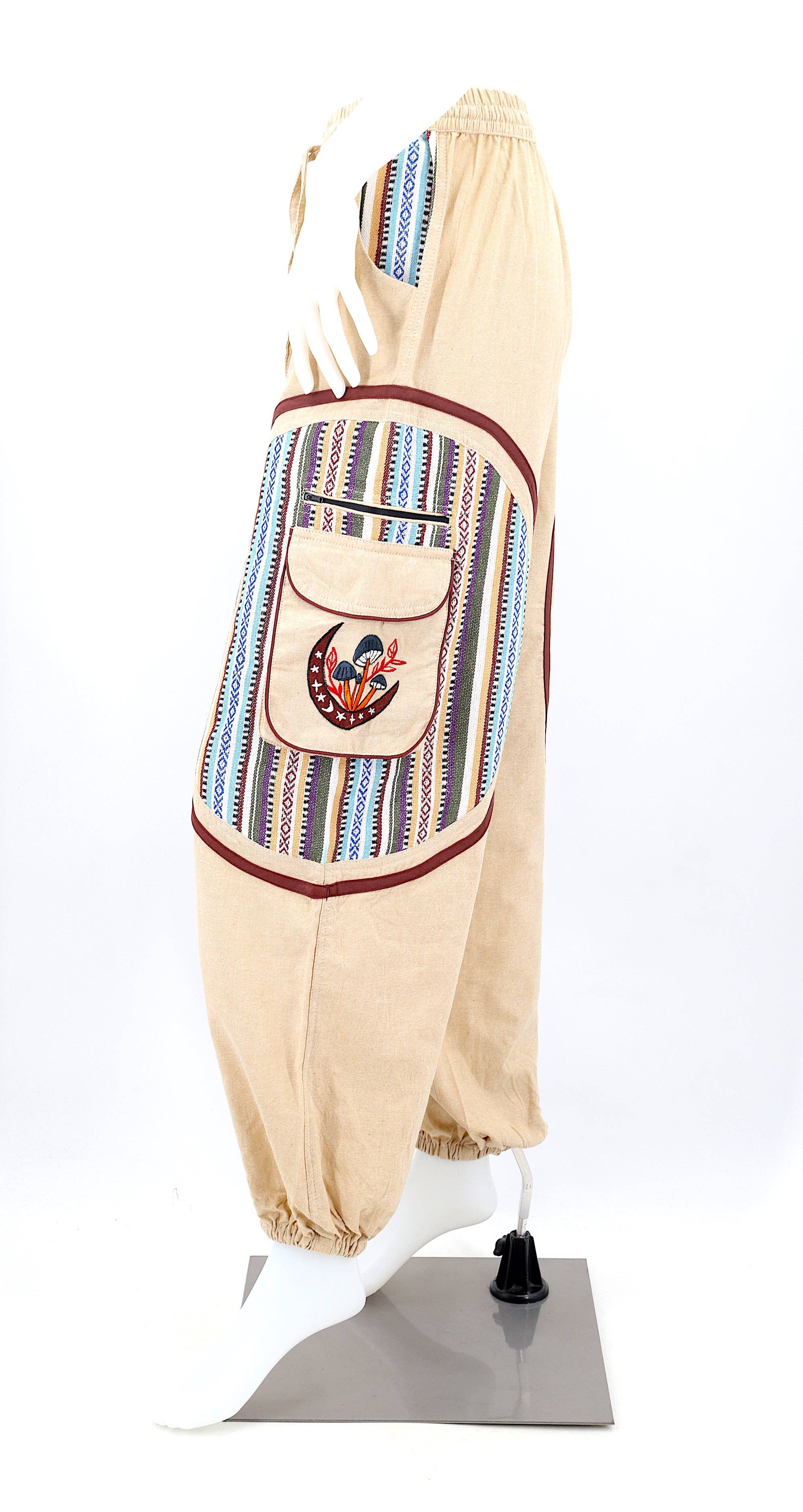 Himalaya Handmade - Venta al por mayor Pantalones - Mujer - Pantalones bohemios hechos a mano de algodón con bordado de luna y hongos estilo harem17