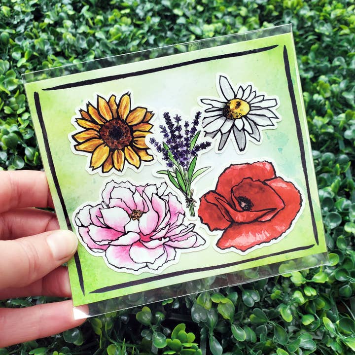 Art by Trisha Hall - Wholesale Sticker - Flower Matte Sticker Pack2