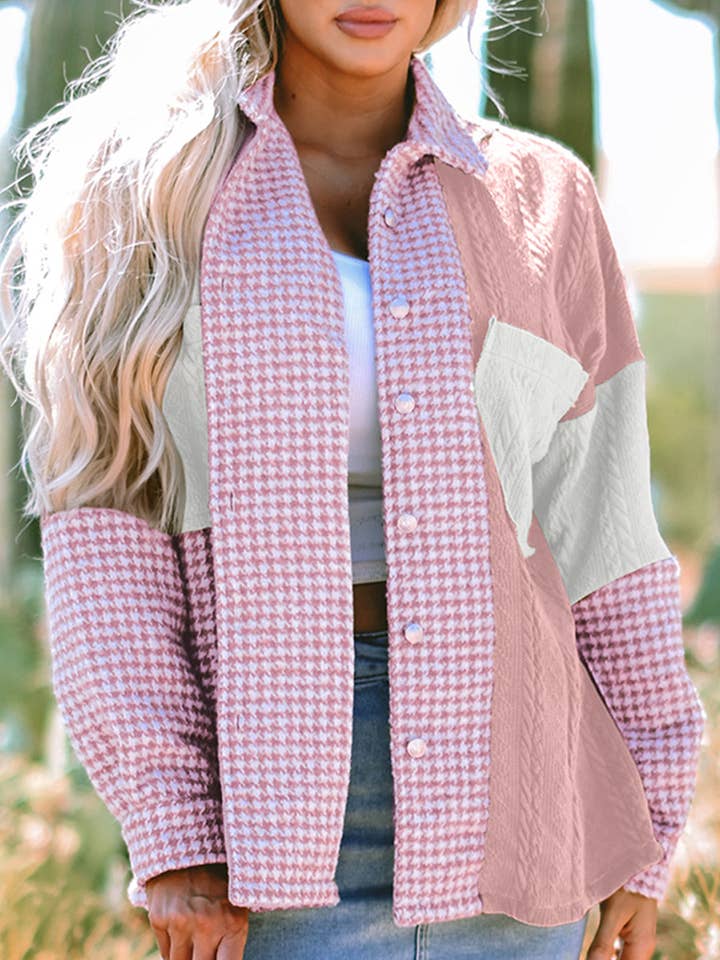 Sobretudo Texturizado de Remendos com Bloco de Cor Pied-de-Poule por atacado de PRETTY BASH