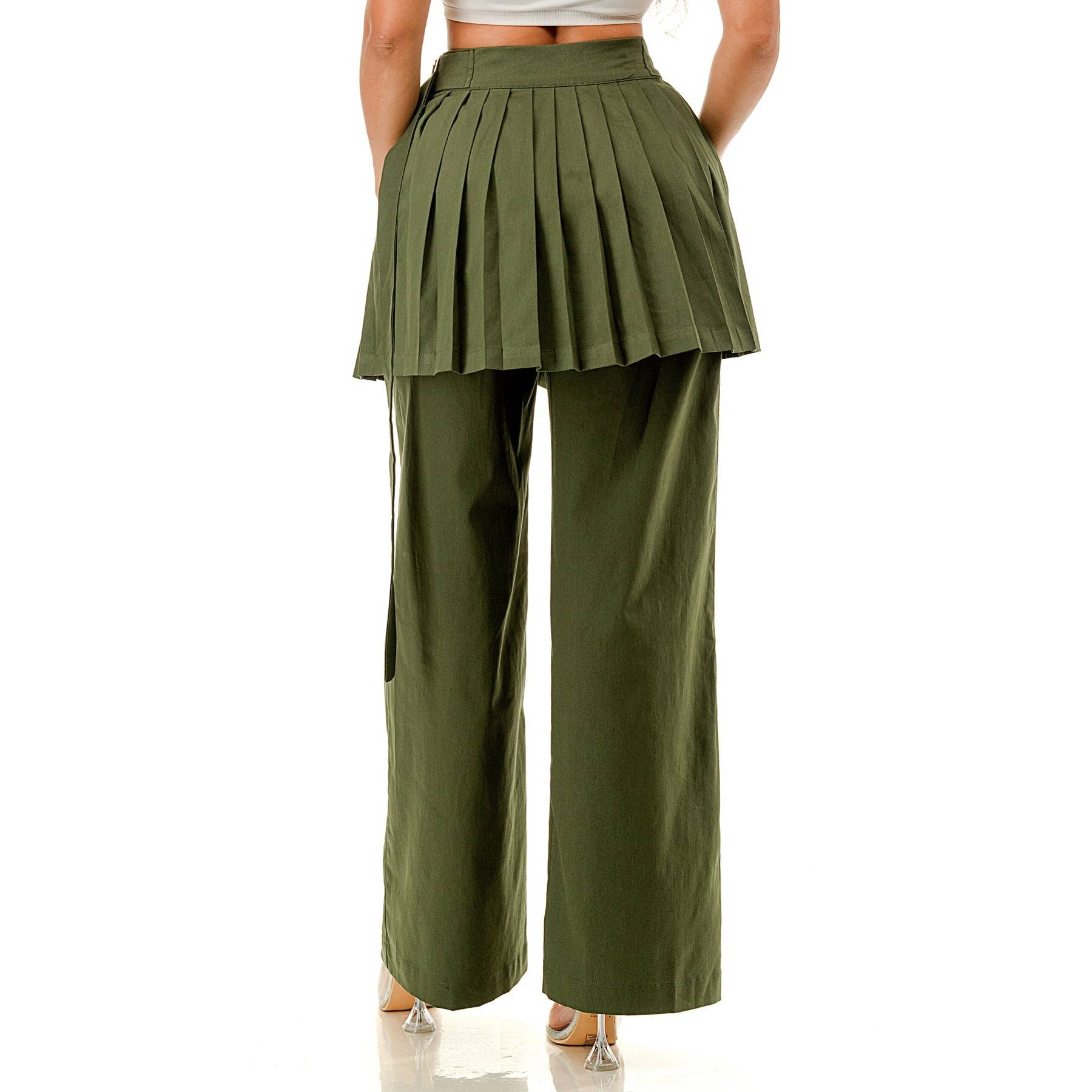 DORCAS – Engroshandel Bukser - Dame – Plus size plisseret slå-om-nederdel skouser med bredbenet buksesæt3